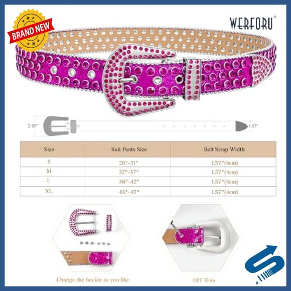 Rhinestone Studded Western Leather Belt Unisex Bling Cowgirl Cowboy main image 6